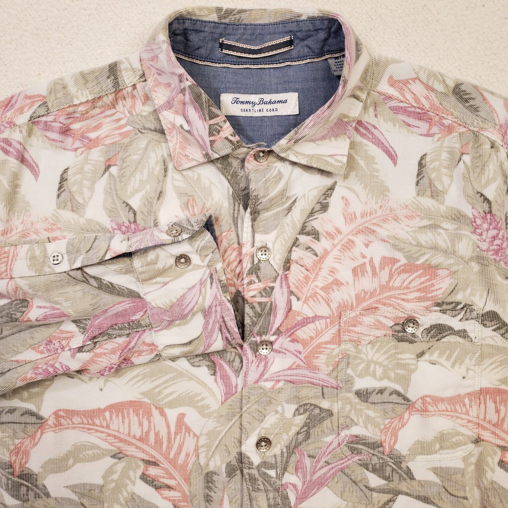 Tommy Bahama Coastline Cord Button Up Mens Medium Beige Tropical  Corduroy Shirt